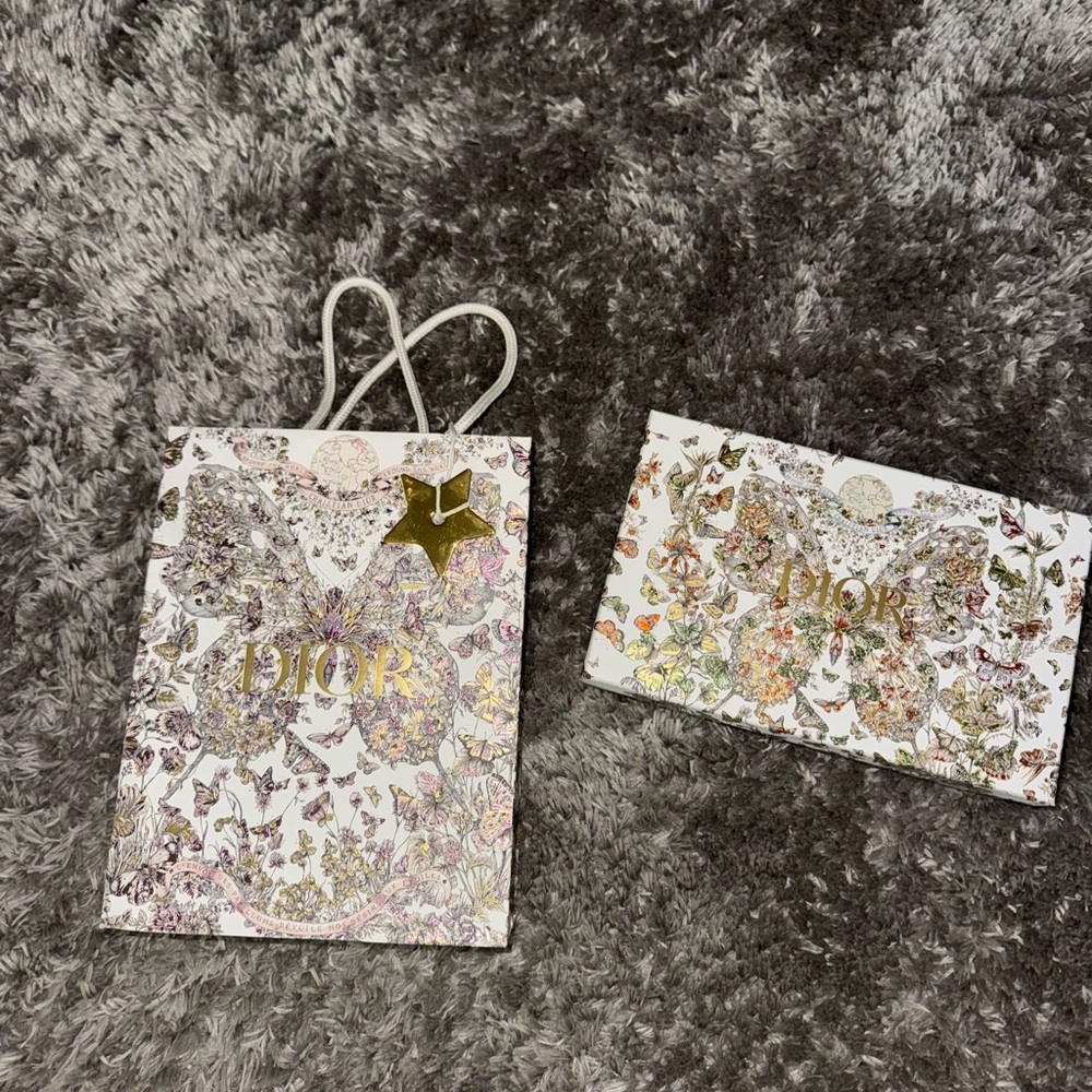 Dior Floral Patterned Shopping Bag and Box with Gold Star Limited Edition